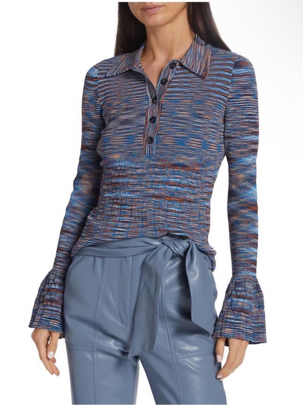 JONATHAN SIMKHAI mackenna blue knit polo top
